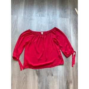 J. Crew Blouse, women’s size small, red, tie sleeve, scoop neck